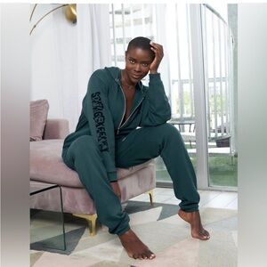 Savage X Fenty Hooded Jumpsuit Pajamas One Piece Lounge Rihanna size small Green